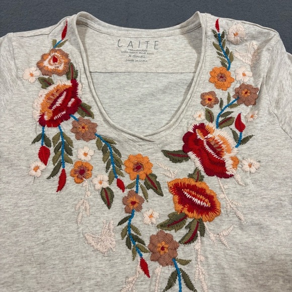 Caite embroidered T-shirt Embroidered Cotton Floral-Motif T-Shirt size XSMALL - Picture 2 of 9